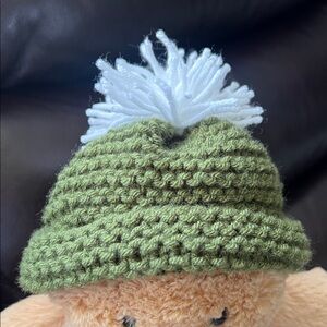Green hand Knit Beanie with White Pom Pom